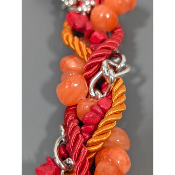 Orange Red Statement Necklace Bold Chunky Faux Coral Twist Beach Coastal Boho - Picture 4 of 11